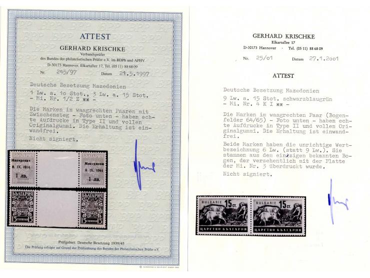 1944, interessante postfrische Partie mit vielen besseren Werten dabei Mi.-Nr. 1FII DKII,IV im Viererblock,  1-2 ZW und 4KI i
