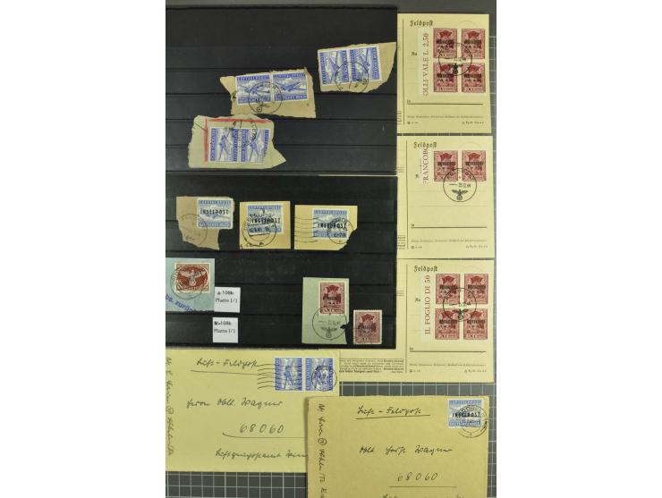 1944, 9 Briefe aus einer Korrespondenz, dabei Brief aus der Anlaufphase mit normalen Luftfeldpost-Zulassungsmarken an Feldpos