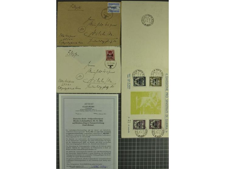 1944, 9 Briefe aus einer Korrespondenz, dabei Brief aus der Anlaufphase mit normalen Luftfeldpost-Zulassungsmarken an Feldpos