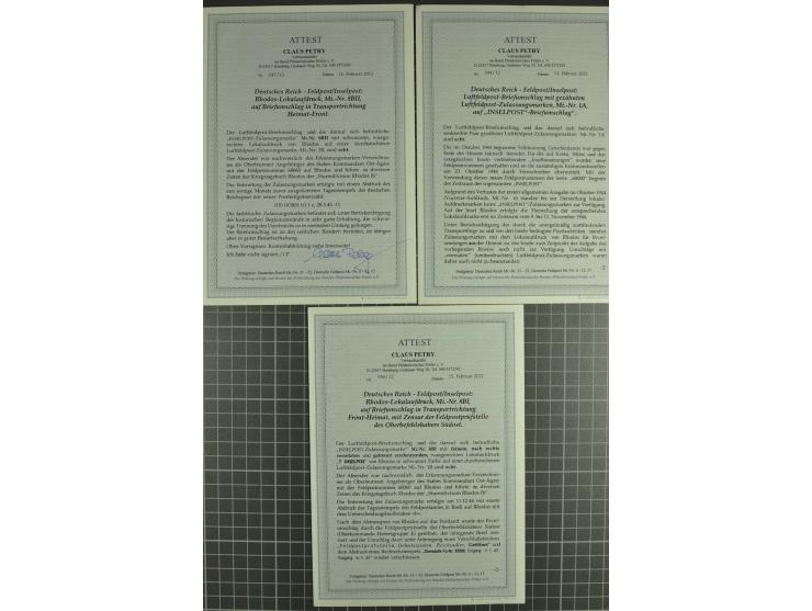 1944, 9 Briefe aus einer Korrespondenz, dabei Brief aus der Anlaufphase mit normalen Luftfeldpost-Zulassungsmarken an Feldpos
