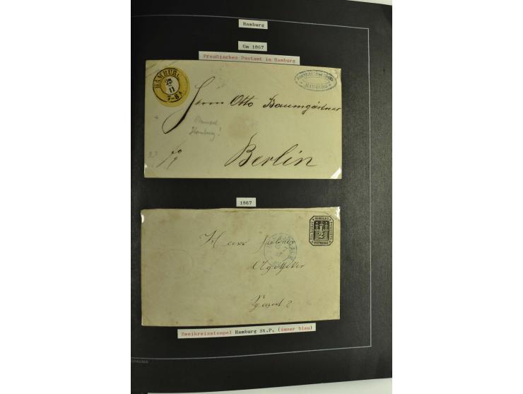 1790/1900 (ca.), ungewöhnliche 3bändige Sammlung, nach Orten aufgebaut, meist Vorphila und Privatpost mit einigen besseren Be