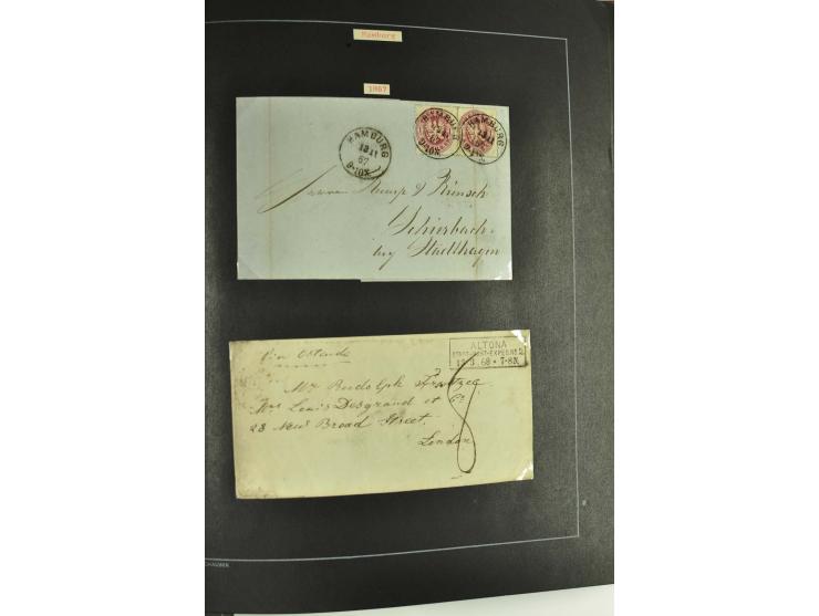 1790/1900 (ca.), ungewöhnliche 3bändige Sammlung, nach Orten aufgebaut, meist Vorphila und Privatpost mit einigen besseren Be