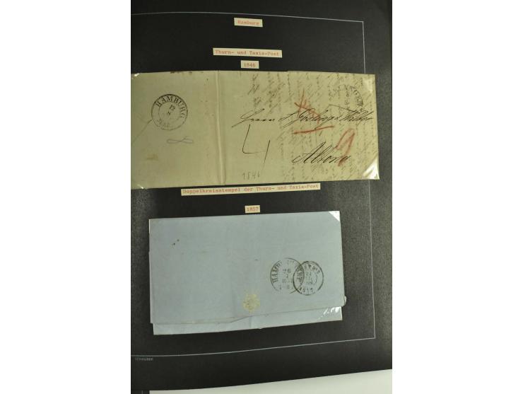 1790/1900 (ca.), ungewöhnliche 3bändige Sammlung, nach Orten aufgebaut, meist Vorphila und Privatpost mit einigen besseren Be