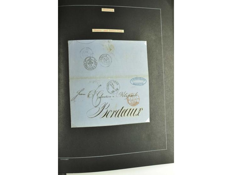 1790/1900 (ca.), ungewöhnliche 3bändige Sammlung, nach Orten aufgebaut, meist Vorphila und Privatpost mit einigen besseren Be