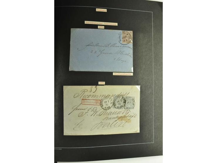 1790/1900 (ca.), ungewöhnliche 3bändige Sammlung, nach Orten aufgebaut, meist Vorphila und Privatpost mit einigen besseren Be