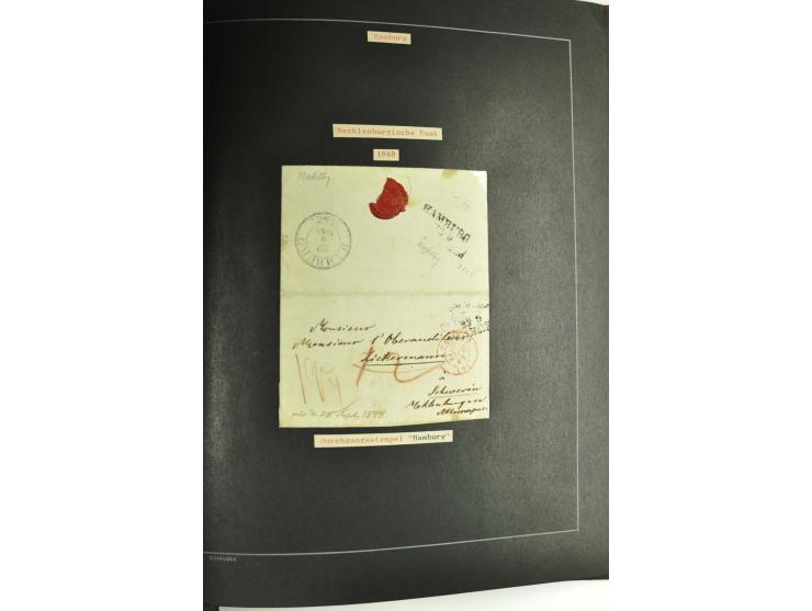 1790/1900 (ca.), ungewöhnliche 3bändige Sammlung, nach Orten aufgebaut, meist Vorphila und Privatpost mit einigen besseren Be