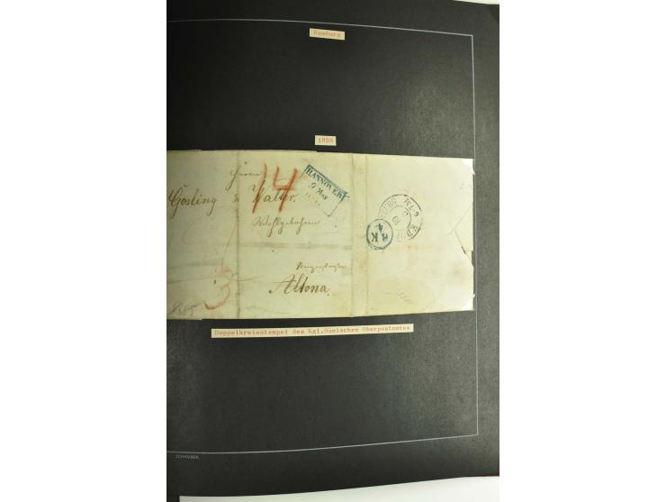 1790/1900 (ca.), ungewöhnliche 3bändige Sammlung, nach Orten aufgebaut, meist Vorphila und Privatpost mit einigen besseren Be