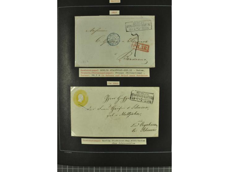 1790/1900 (ca.), ungewöhnliche 3bändige Sammlung, nach Orten aufgebaut, meist Vorphila und Privatpost mit einigen besseren Be