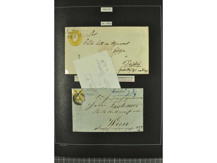 1790/1900 (ca.), ungewöhnliche 3bändige Sammlung, nach Orten aufgebaut, meist Vorphila und Privatpost mit einigen besseren Be