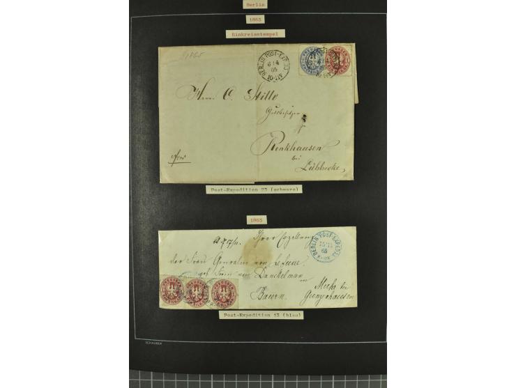 1790/1900 (ca.), ungewöhnliche 3bändige Sammlung, nach Orten aufgebaut, meist Vorphila und Privatpost mit einigen besseren Be