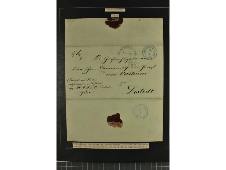 1790/1900 (ca.), ungewöhnliche 3bändige Sammlung, nach Orten aufgebaut, meist Vorphila und Privatpost mit einigen besseren Be
