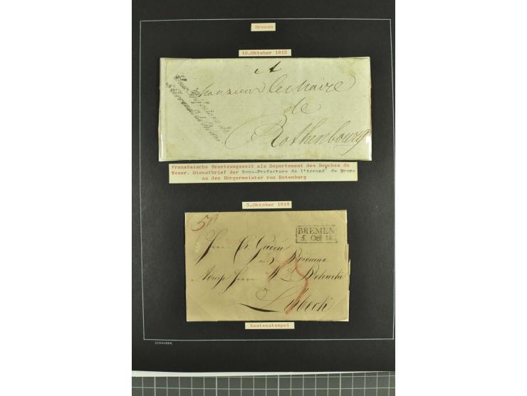 1790/1900 (ca.), ungewöhnliche 3bändige Sammlung, nach Orten aufgebaut, meist Vorphila und Privatpost mit einigen besseren Be