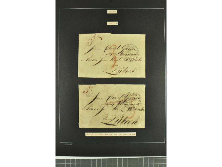 1790/1900 (ca.), ungewöhnliche 3bändige Sammlung, nach Orten aufgebaut, meist Vorphila und Privatpost mit einigen besseren Be
