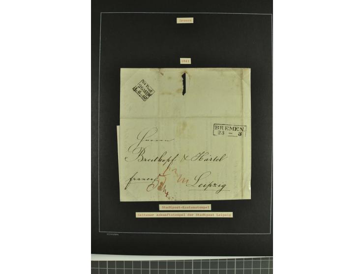 1790/1900 (ca.), ungewöhnliche 3bändige Sammlung, nach Orten aufgebaut, meist Vorphila und Privatpost mit einigen besseren Be