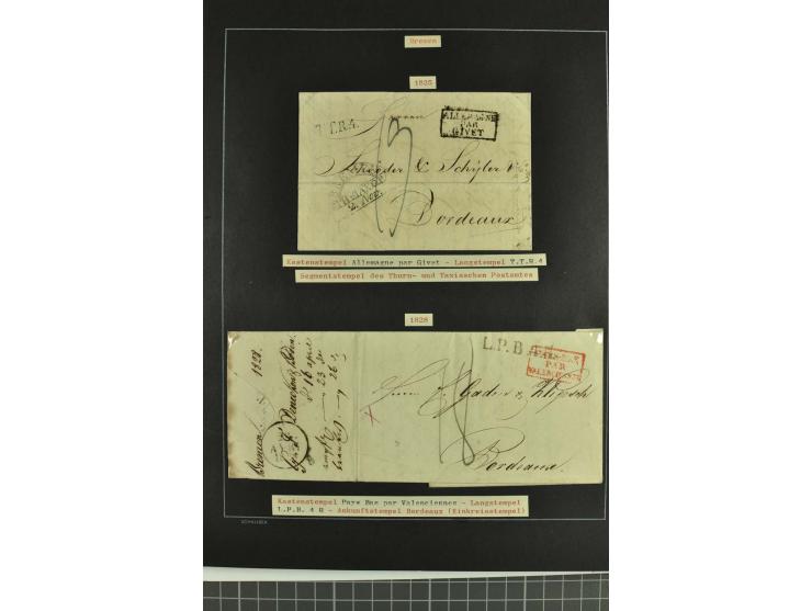 1790/1900 (ca.), ungewöhnliche 3bändige Sammlung, nach Orten aufgebaut, meist Vorphila und Privatpost mit einigen besseren Be