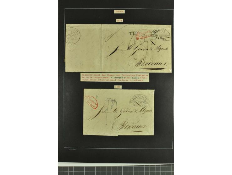 1790/1900 (ca.), ungewöhnliche 3bändige Sammlung, nach Orten aufgebaut, meist Vorphila und Privatpost mit einigen besseren Be