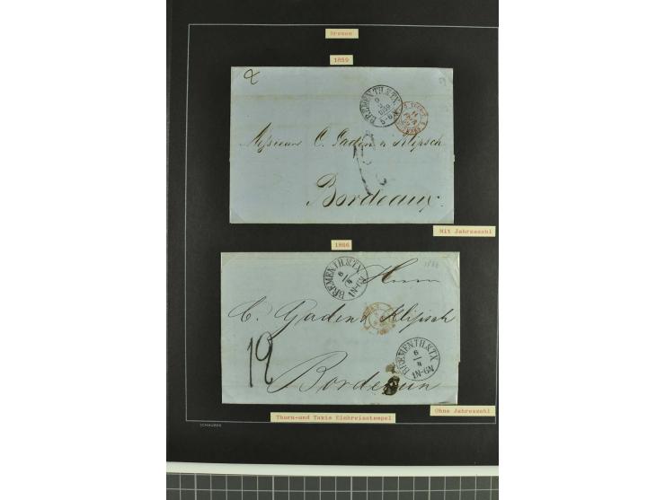 1790/1900 (ca.), ungewöhnliche 3bändige Sammlung, nach Orten aufgebaut, meist Vorphila und Privatpost mit einigen besseren Be