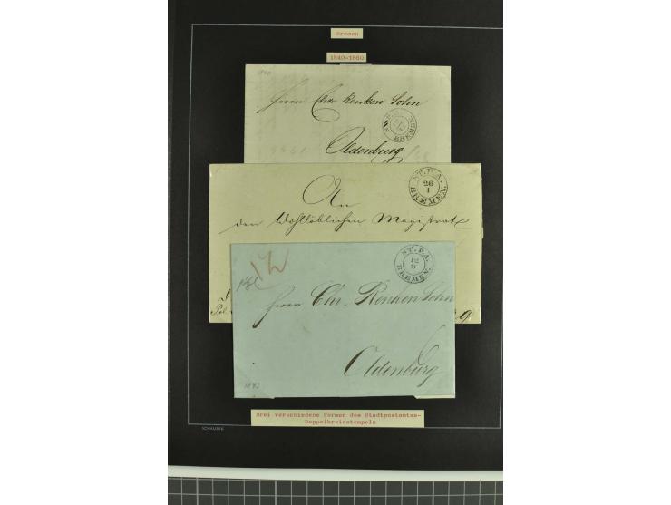 1790/1900 (ca.), ungewöhnliche 3bändige Sammlung, nach Orten aufgebaut, meist Vorphila und Privatpost mit einigen besseren Be