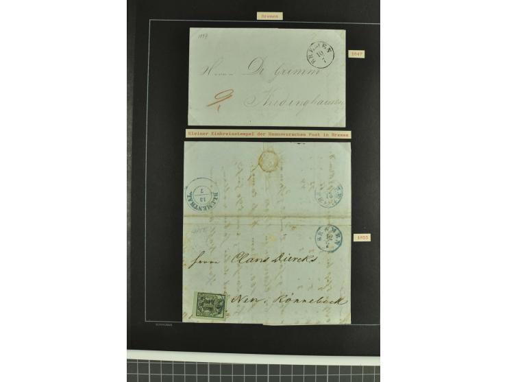 1790/1900 (ca.), ungewöhnliche 3bändige Sammlung, nach Orten aufgebaut, meist Vorphila und Privatpost mit einigen besseren Be