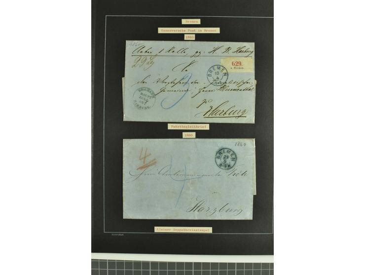 1790/1900 (ca.), ungewöhnliche 3bändige Sammlung, nach Orten aufgebaut, meist Vorphila und Privatpost mit einigen besseren Be