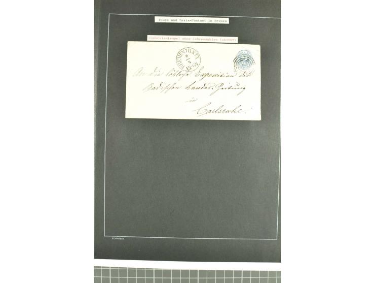 1790/1900 (ca.), ungewöhnliche 3bändige Sammlung, nach Orten aufgebaut, meist Vorphila und Privatpost mit einigen besseren Be