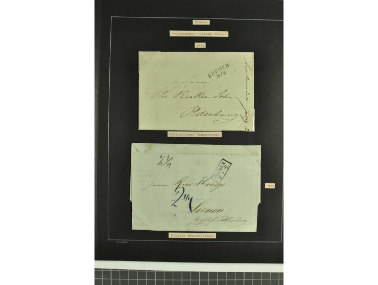 1790/1900 (ca.), ungewöhnliche 3bändige Sammlung, nach Orten aufgebaut, meist Vorphila und Privatpost mit einigen besseren Be