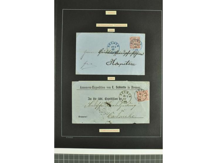 1790/1900 (ca.), ungewöhnliche 3bändige Sammlung, nach Orten aufgebaut, meist Vorphila und Privatpost mit einigen besseren Be