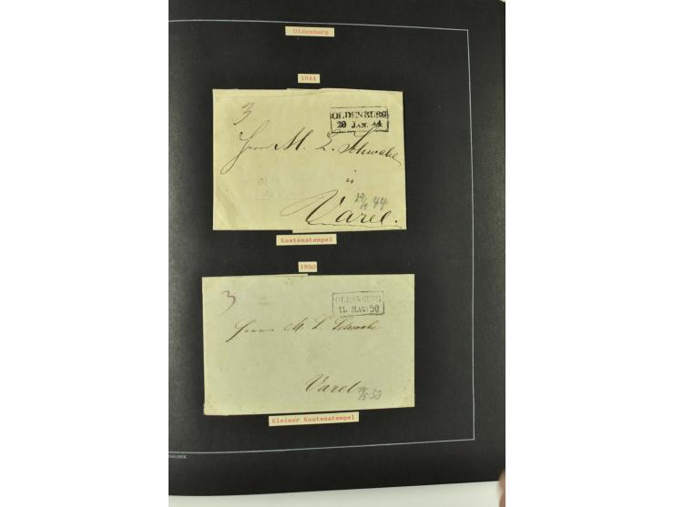 1790/1900 (ca.), ungewöhnliche 3bändige Sammlung, nach Orten aufgebaut, meist Vorphila und Privatpost mit einigen besseren Be