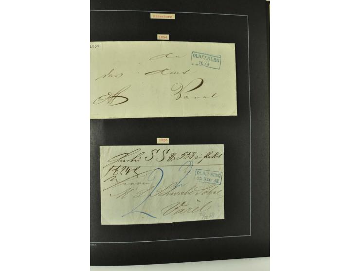 1790/1900 (ca.), ungewöhnliche 3bändige Sammlung, nach Orten aufgebaut, meist Vorphila und Privatpost mit einigen besseren Be