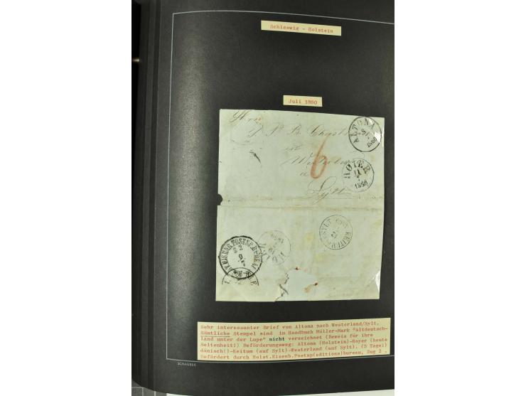 1790/1900 (ca.), ungewöhnliche 3bändige Sammlung, nach Orten aufgebaut, meist Vorphila und Privatpost mit einigen besseren Be