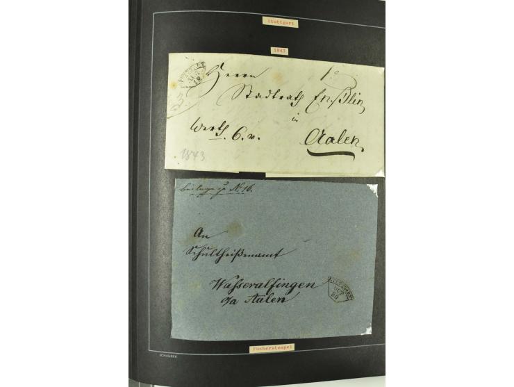 1790/1900 (ca.), ungewöhnliche 3bändige Sammlung, nach Orten aufgebaut, meist Vorphila und Privatpost mit einigen besseren Be