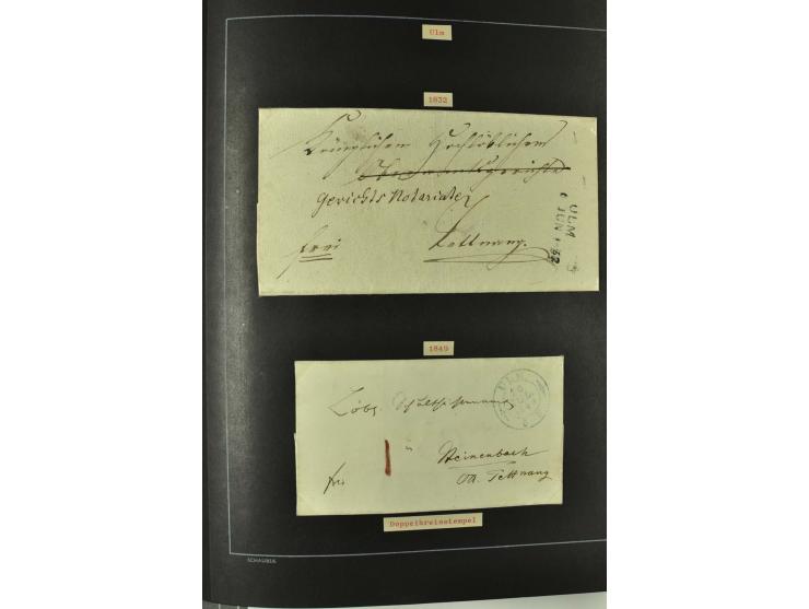 1790/1900 (ca.), ungewöhnliche 3bändige Sammlung, nach Orten aufgebaut, meist Vorphila und Privatpost mit einigen besseren Be