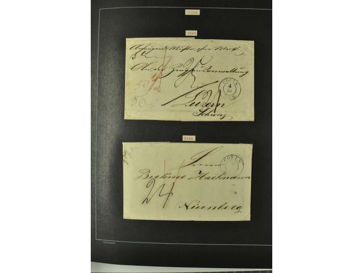 1790/1900 (ca.), ungewöhnliche 3bändige Sammlung, nach Orten aufgebaut, meist Vorphila und Privatpost mit einigen besseren Be