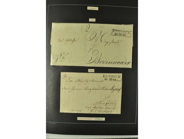 1790/1900 (ca.), ungewöhnliche 3bändige Sammlung, nach Orten aufgebaut, meist Vorphila und Privatpost mit einigen besseren Be