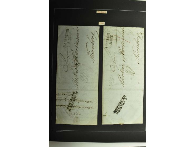 1790/1900 (ca.), ungewöhnliche 3bändige Sammlung, nach Orten aufgebaut, meist Vorphila und Privatpost mit einigen besseren Be