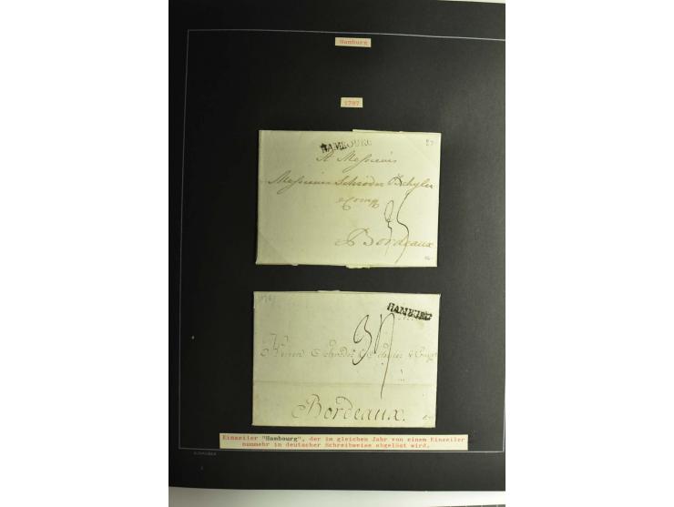 1790/1900 (ca.), ungewöhnliche 3bändige Sammlung, nach Orten aufgebaut, meist Vorphila und Privatpost mit einigen besseren Be