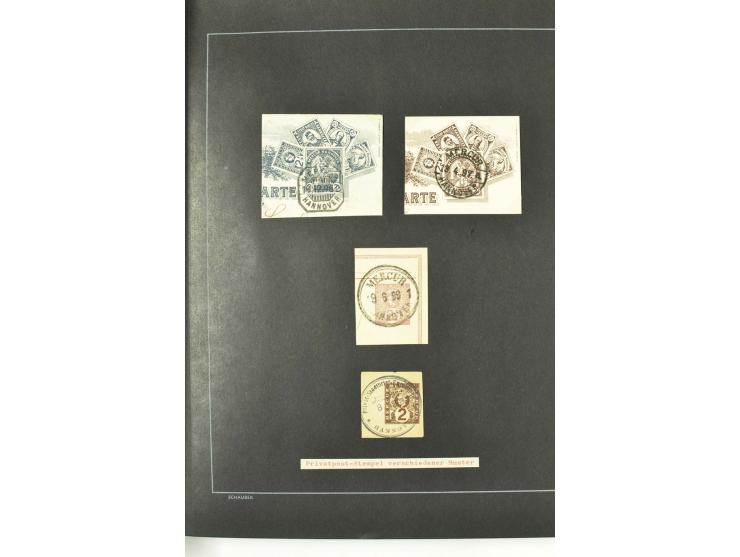 1790/1900 (ca.), ungewöhnliche 3bändige Sammlung, nach Orten aufgebaut, meist Vorphila und Privatpost mit einigen besseren Be