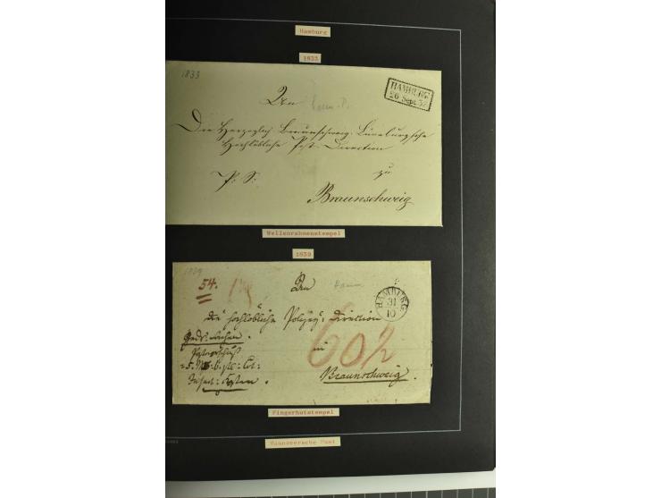 1790/1900 (ca.), ungewöhnliche 3bändige Sammlung, nach Orten aufgebaut, meist Vorphila und Privatpost mit einigen besseren Be