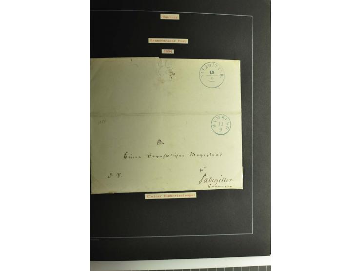 1790/1900 (ca.), ungewöhnliche 3bändige Sammlung, nach Orten aufgebaut, meist Vorphila und Privatpost mit einigen besseren Be