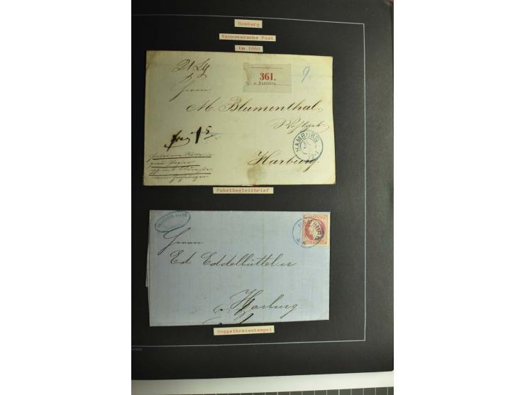 1790/1900 (ca.), ungewöhnliche 3bändige Sammlung, nach Orten aufgebaut, meist Vorphila und Privatpost mit einigen besseren Be
