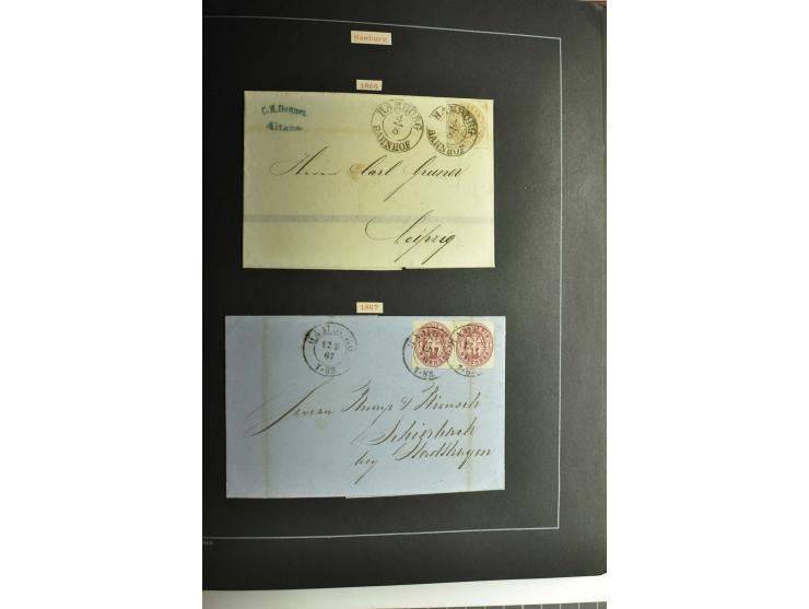 1790/1900 (ca.), ungewöhnliche 3bändige Sammlung, nach Orten aufgebaut, meist Vorphila und Privatpost mit einigen besseren Be