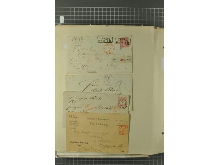 1867/77, FRANCO-Stempel Aachen bis Thorn, umfangreiche Sammlung mit ca. 350 Briefen und Karten in 3 Alben, dabei Teilbarfrank