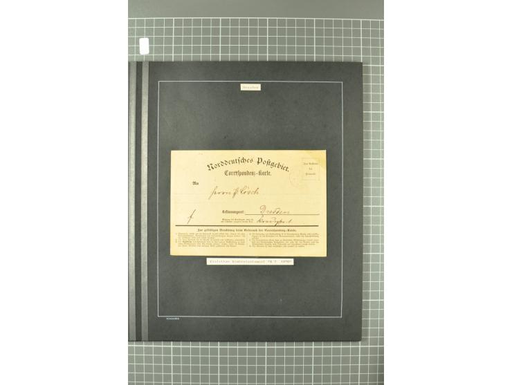 1867/77, FRANCO-Stempel Aachen bis Thorn, umfangreiche Sammlung mit ca. 350 Briefen und Karten in 3 Alben, dabei Teilbarfrank