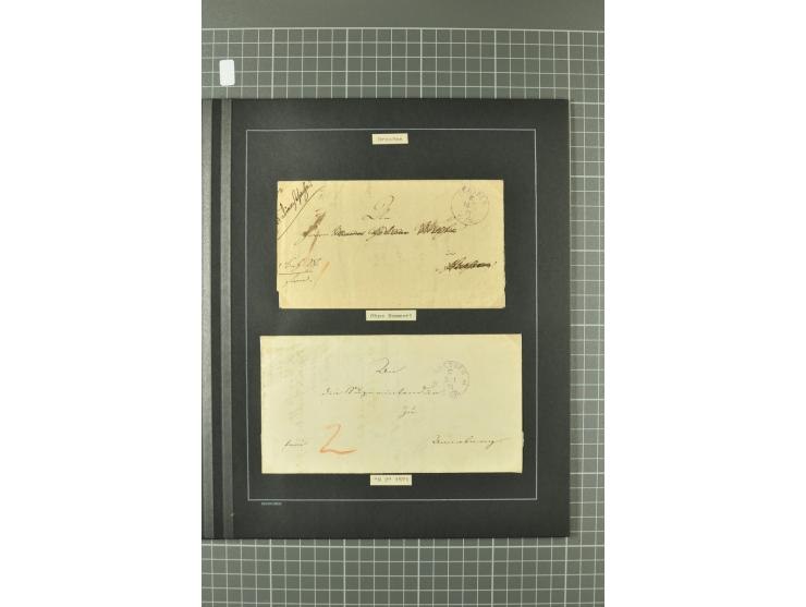 1867/77, FRANCO-Stempel Aachen bis Thorn, umfangreiche Sammlung mit ca. 350 Briefen und Karten in 3 Alben, dabei Teilbarfrank