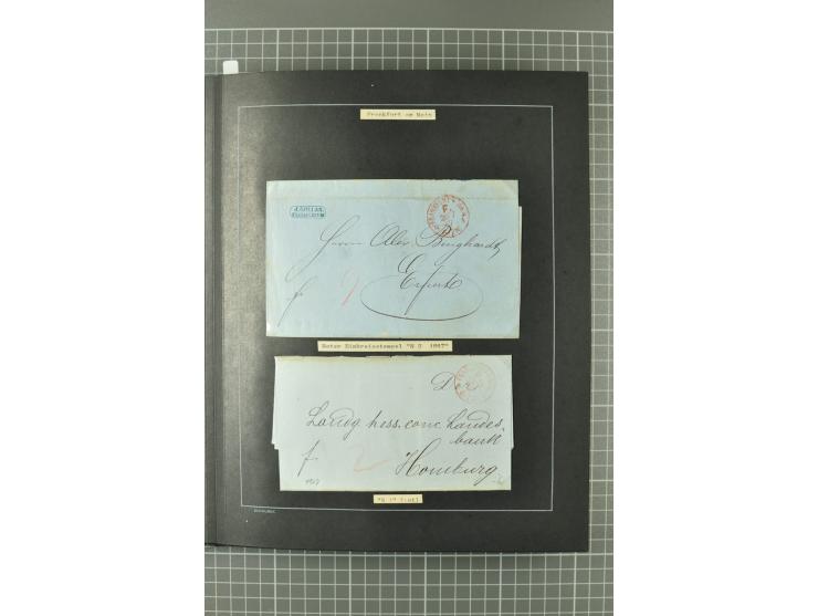 1867/77, FRANCO-Stempel Aachen bis Thorn, umfangreiche Sammlung mit ca. 350 Briefen und Karten in 3 Alben, dabei Teilbarfrank