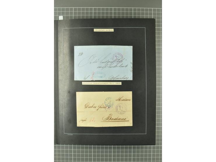 1867/77, FRANCO-Stempel Aachen bis Thorn, umfangreiche Sammlung mit ca. 350 Briefen und Karten in 3 Alben, dabei Teilbarfrank