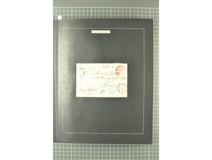 1867/77, FRANCO-Stempel Aachen bis Thorn, umfangreiche Sammlung mit ca. 350 Briefen und Karten in 3 Alben, dabei Teilbarfrank
