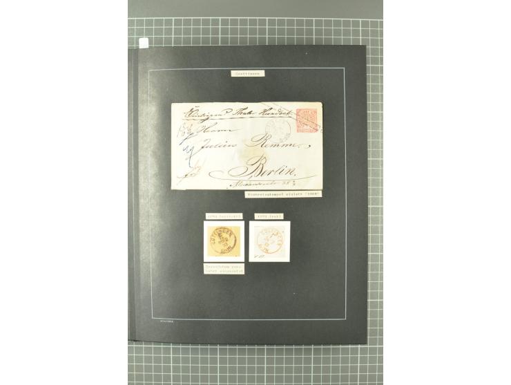 1867/77, FRANCO-Stempel Aachen bis Thorn, umfangreiche Sammlung mit ca. 350 Briefen und Karten in 3 Alben, dabei Teilbarfrank