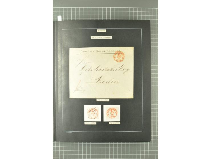 1867/77, FRANCO-Stempel Aachen bis Thorn, umfangreiche Sammlung mit ca. 350 Briefen und Karten in 3 Alben, dabei Teilbarfrank