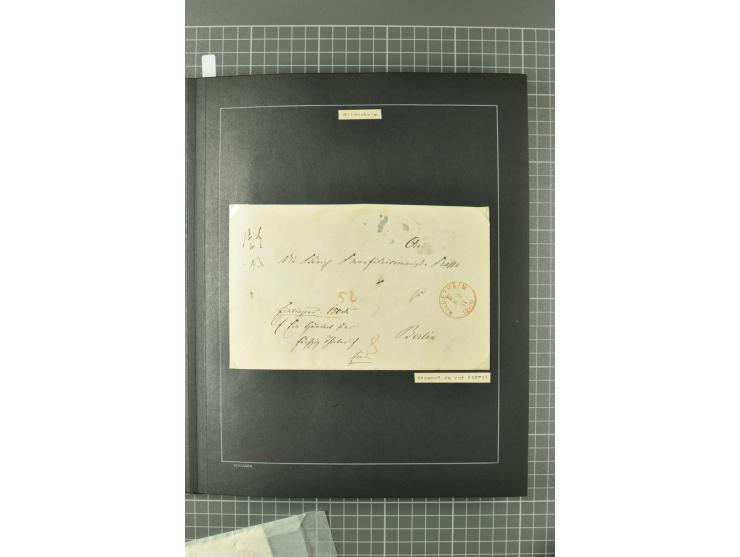 1867/77, FRANCO-Stempel Aachen bis Thorn, umfangreiche Sammlung mit ca. 350 Briefen und Karten in 3 Alben, dabei Teilbarfrank